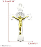 Metal Saint Benedict Crucifix Showpiece, 8cm (Silver-Gold), ideal for cars or home decor