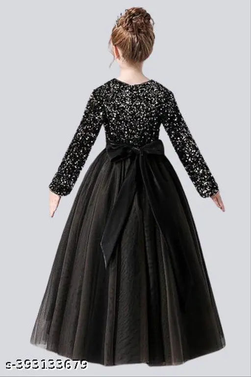 Stylish sequin net gown dress for girls, long sleeves, embroidered pattern, ready-to-wear for events, multiple sizes available from 3-16 years