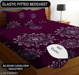 Cotton blend floral double bedsheet set, fitted with elastic and matching pillow covers - Bajrang Handloom Industries