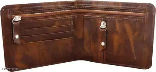 Brown PU artificial leather bi-fold wallet, six card slots, regular size, colorblock design - perfect for everyday use by men and boys. Made in India