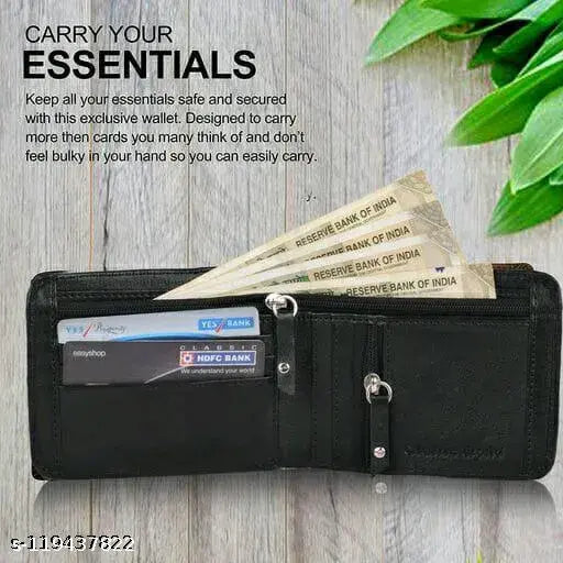 Faux leather Felice Men's wallet, solid pattern, 3 compartments, free size (11x9cm), India-made trendy accessory