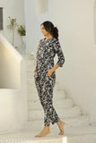 Rayon print night suit set, comfortable and affordable for women's sleepwear, full-length three-quarter sleeves
