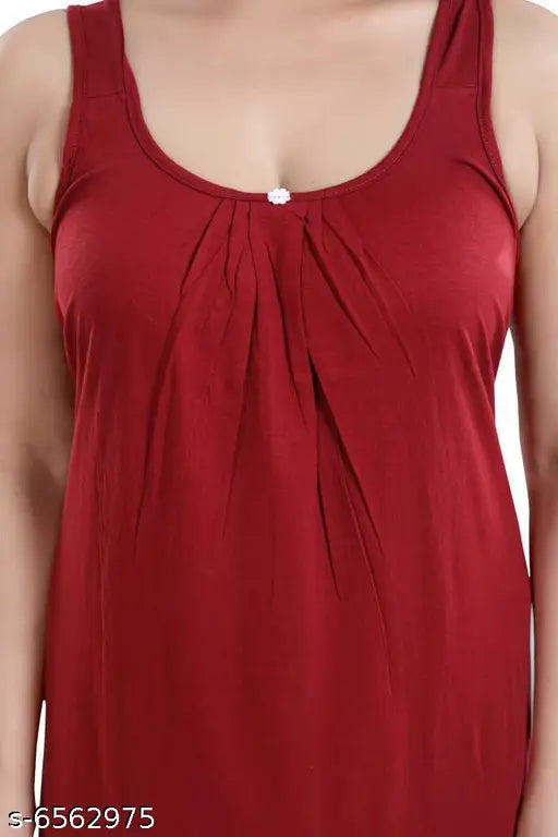 Solid cotton sleeveless nightdress pack for women, two pieces in free size (length: 48in), Indian origin