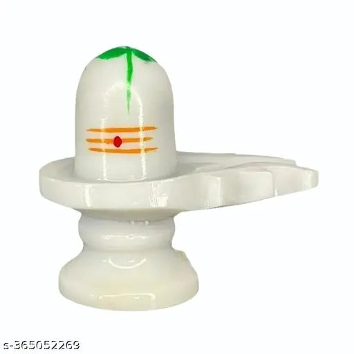 White marble Shivling for home puja, polyresin replica of Lord Shiva - religious idol and figurine in Indian temple setting