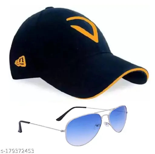 Sun-protected sunglasses and embroidered Virat style cap set for men and boys, cotton fabric with Indian origin
