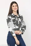 Cotton blend 3/4 sleeve printed jacket, dyed/washed design for women, size N 34