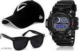 Tekzie cotton hip hop cap, watch sunglasses combo for men & boys - India-made solid pattern accessory set