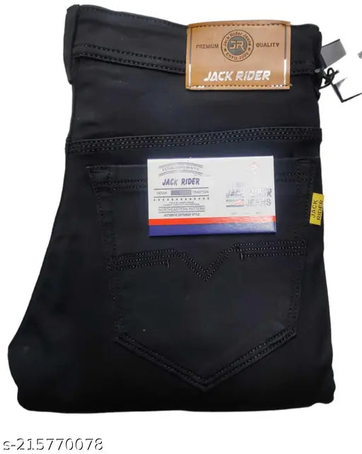 Black denim men's jeans by Jack Rider, solid pattern, sizes 28/30/32