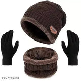 Brown woolen winter balaclava cap with gloves for men, self-design pattern, premium quality acrylic, hand-knit feel