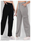 High-waisted wide leg stretchy fit cotton lycra pants with close button, suitable for formal officewear and daily wear