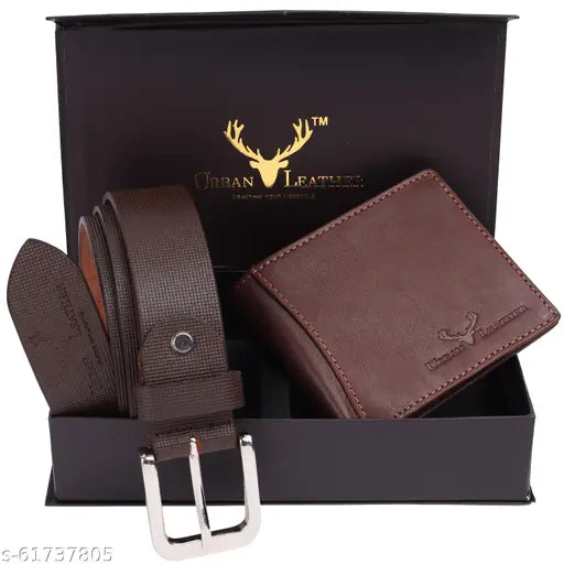 Genuine leather gift hamper for men, includes RFID wallet and belt combo set. Solid leather gift for husband, 5 compartments, bi-fold design, slim, RFID protection