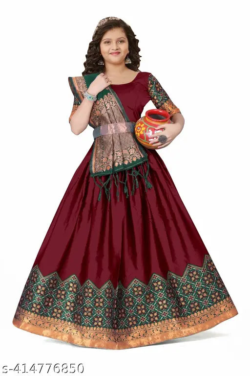 Designer fancy flared South Indian bridal lehenga choli: Art silk lehenga, chanderi silk dupatta, unstitched and un-dyed. Best quality litchi silk with a touch of zari work