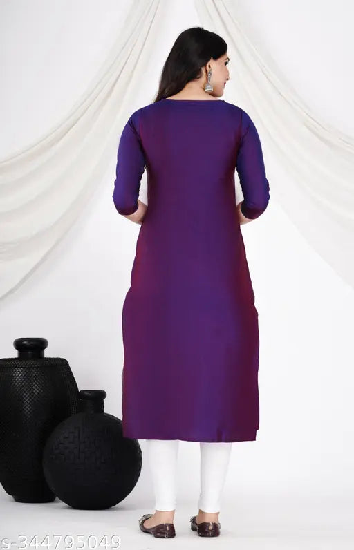 Art Silk, three-quarter sleeve Urbane Sequnce Staylish Latest Women's Kurta on display, Indian embroidery work on solid-colored traditional kurta