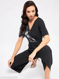 Women's polyester snake print overlap jumpsuit with short sleeves, featuring unique design and bold statement side yoke, size XS-XL (32in-42in)