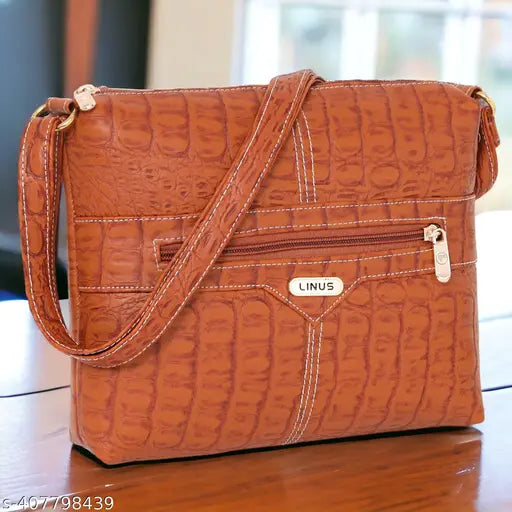 Brown alligator-skin sling bag with multiple card slots, girls fashion accessory