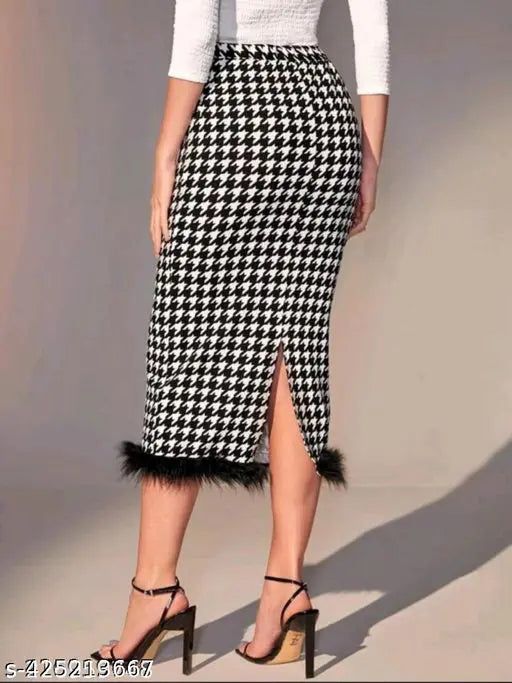 Black and white houndstooth skirt with a high waist