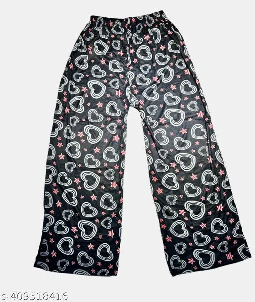 Black leopard print pants with heart pattern
