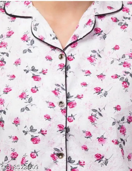 Stylish cotton nightdress/nightsuit for women/girls, printed pattern, short sleeves, fully comfortable trendy
