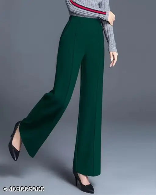 Black faux leather wide-leg trousers with a high waist