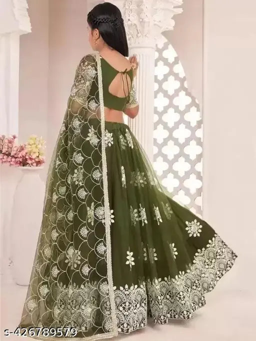 Kids net lehenga choli set with dupatta, embroidered for 4-14 year olds