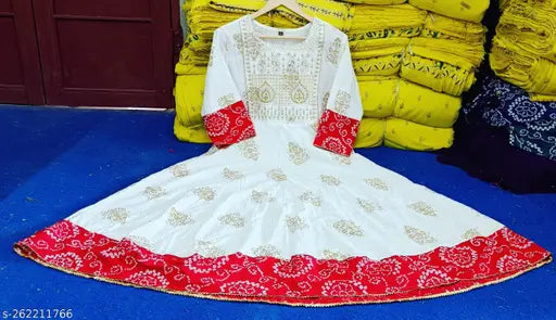Rayon Anarkali long kurta, printed combo with three-quarter sleeves, women's fashion wear from India [XS-6XL]