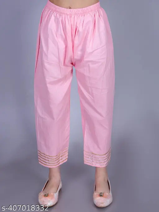 FabJunior Girls Pink Cotton Tie-Dye, Golden Foil Print Anarkali/Flared Kurta & Pant Set