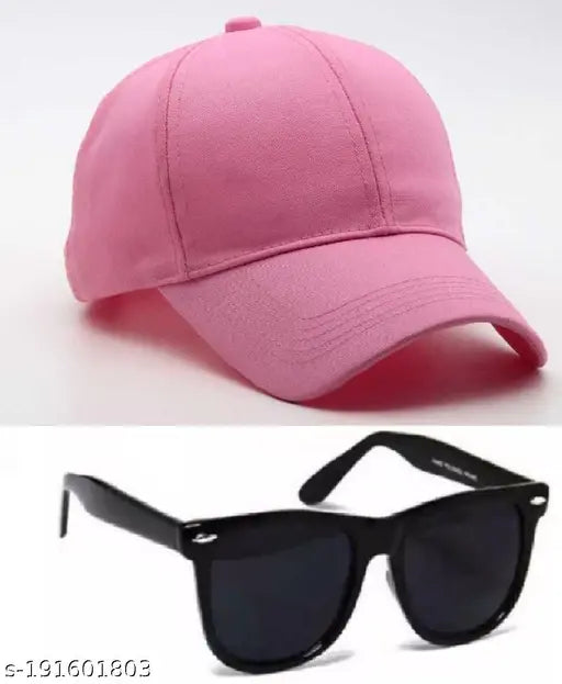 Black polarized sunglasses and solid cotton baseball cap set for men and women, ideal outdoor accessory in India