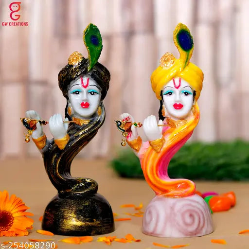 Marble Radha Krishna statues set of 2, elegant home decor with traditional style, handmade Hindu idols for worship and gifting
