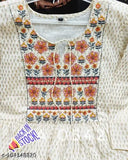 Multicolor rayon anarakali floral printed kurti for parties, white embroidered with 3/4 sleeves and mandarin collar