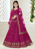 embellished heavy net lehenga choli set, semi-stitched with silk blouse and satin inner, striped pattern, for children aged 3-14 years, dry clean only