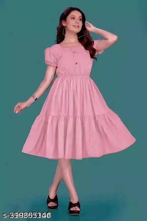 Pink cotton tiered skirt, ruffled hemline, feminine design