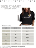 Comfy black loose fit printed half sleeve crop tee in cotton for women/girls, showcasing flower designs perfect for casual outfits