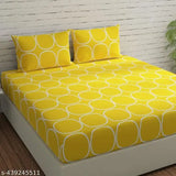 Glace cotton, geometric printed, king size fitted bedsheet & pillow covers - perfect for summer