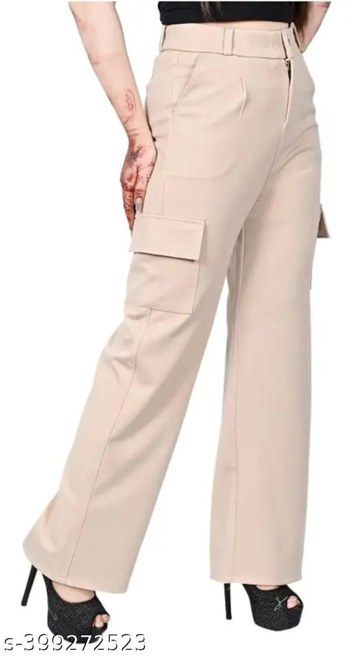 Four-pocket women's cargo pants, premium cotton, relaxed fit, wide leg