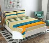 Cotton elastic fitted beige multi-color bedsheets, double size with 2 king pillows, supersoft 180 TC. Breathable, wrinkle-free, and easy to wash at home. Made in India for quality and durability