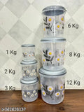 Grey plastic airtight grocery containers, set of 6, 1000ml, 2000ml, 3000ml, 6000ml, 8000ml, 12000ml