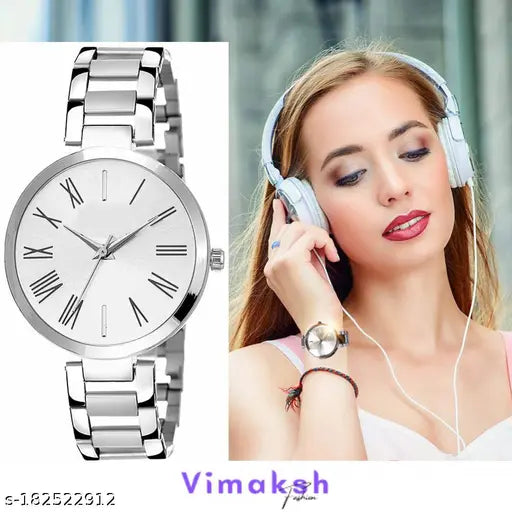 Stylish wristwatch with silver bracelet and round face featuring Roman numerals