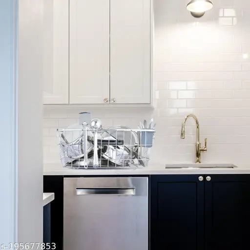 Stainless steel dish drainer basket, Bartan utensil storage organizer for kitchen