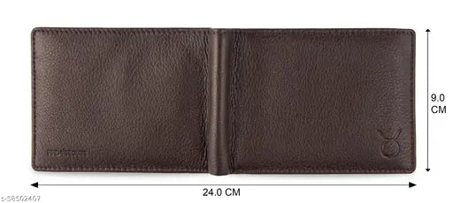 Brown leather mens RFID protected large size bi-fold wallet from Hide Horn, features 6 card slots, 4 hidden slots, ID window, 2 cash compartments, coin pocket, gift packaging & 6 months warranty