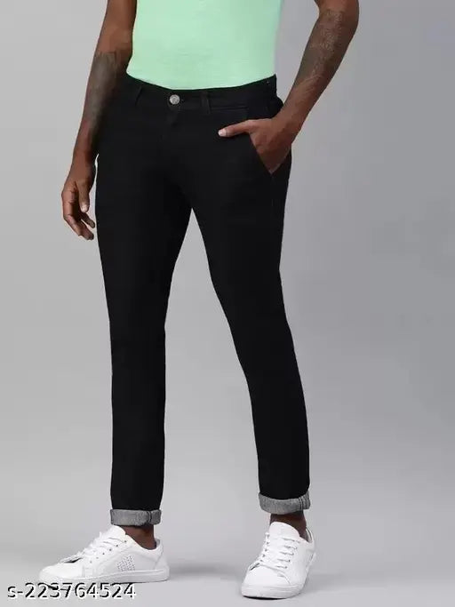 Black denim MARKVIEW skinny fit jeans for men - trendy style in size 28/30/32, showcasing a solid pattern