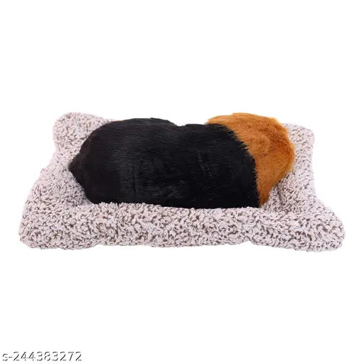 Black and brown soft sleeping puppy car dashboard plush toy for home and office showpiece (cotton artificial hair)