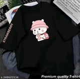 Premium quality long-sleeved women's t-shirt with a cartoon bear print, oversized fit, printed on premium T-shirt material