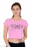 Black cotton printed net bfly crop top, short sleeves, size S - India
