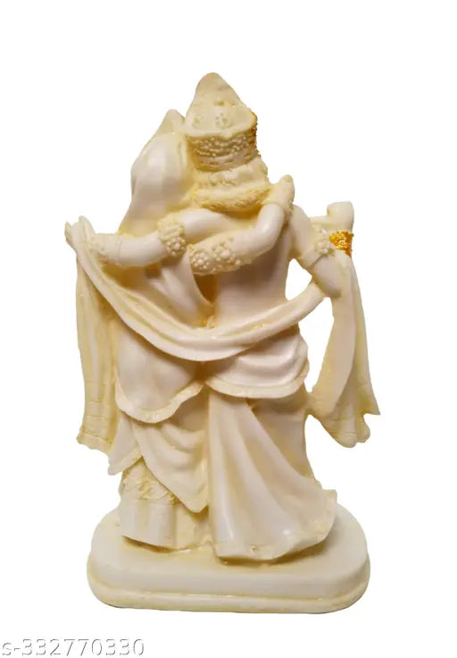 Antique finish, multicolor Polyresin Lord Radha Krishna love couple statue, 21 cm decorative Hindu showpiece for home or office