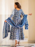 Blue and white Anamika anarkali with pant and dupatta set