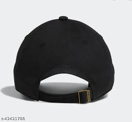 Black cap with a brim and snap closure, casual style