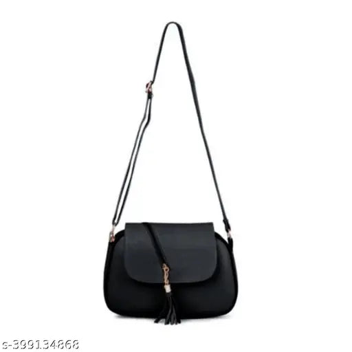 Black leather shoulder bag with tassel