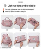 Waterproof foldable travel duffle bag, large capacity, lightweight. Suitable for both fashion and practical use in carrying personal items during travel. Comes with a carry strap for easy transport