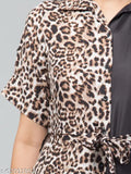 Dual tone animal printed poly crepe jumpsuit with short sleeves, vibrant and eye-catching design, perfect fit for XS, S, or M sizes