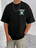 Black cotton graphic printed oversized men's t-shirt, XS - XXXL